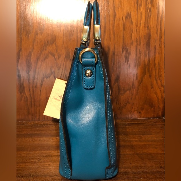 NWT-Patricia Nash-Aria Shopper-Natural Cavo Tooled Colorblock-Turquoise-$249 - Picture 6 of 16